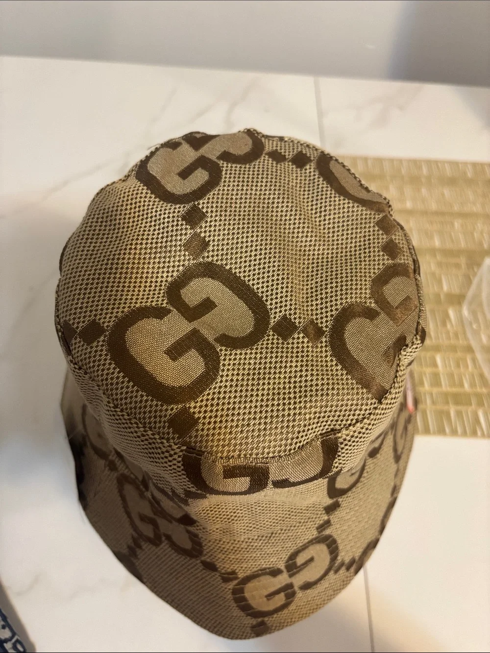 Gold Beige GG Jacquard Bucket Hat with Double G Emblem - Picture 4 of 7
